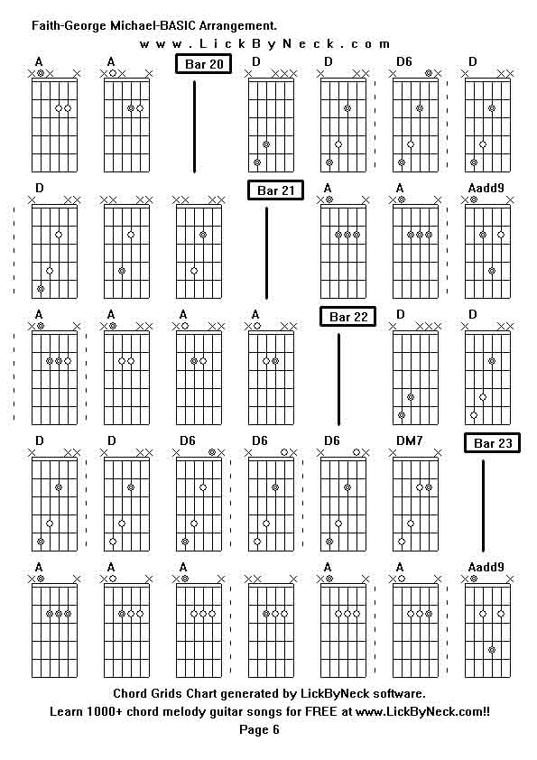 Chord Grids Chart of chord melody fingerstyle guitar song-Faith-George Michael-BASIC Arrangement,generated by LickByNeck software.